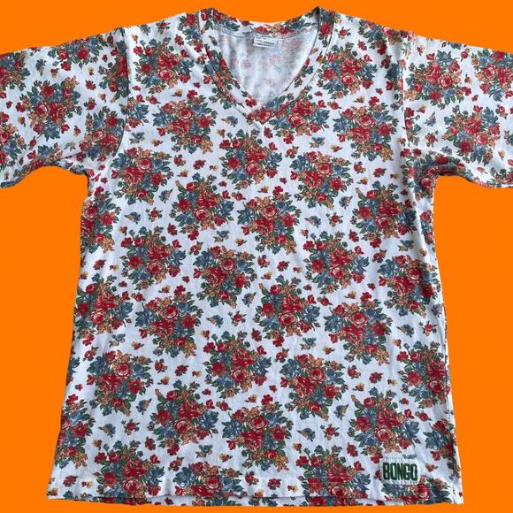 90's vintage earthy floral oversized boxy 100% cotton t shirt SMALL Bongo - Picture 3 of 5